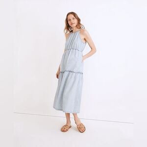 NEW Madewell Cutaway Tiered Midi Dress: TENCEL™ Denim Edition Chambray Tiered 16